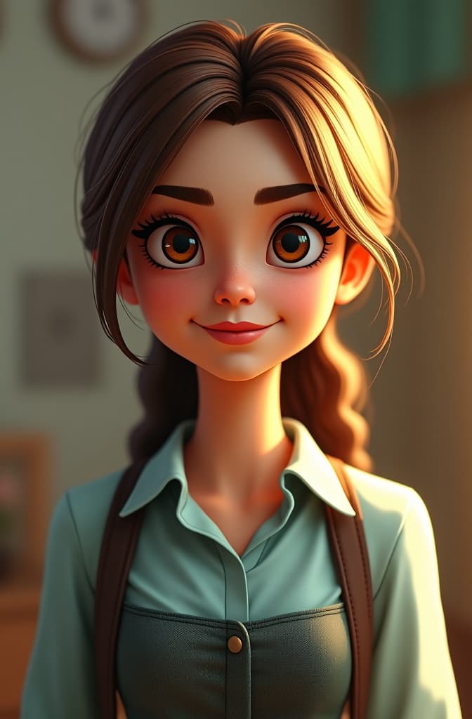  realizar una caricatura tipo anime de una profesora de niños de escuela primaria, ella tiene cabello largo entre café y dorado ojos cafés, piel bronceada, labios delgados entre 40 años hyperrealistic, full body, detailed clothing, highly detailed, cinematic lighting, stunningly beautiful, intricate, sharp focus, f/1. 8, 85mm, (centered image composition), (professionally color graded), ((bright soft diffused light)), volumetric fog, trending on instagram, trending on tumblr, HDR 4K, 8K