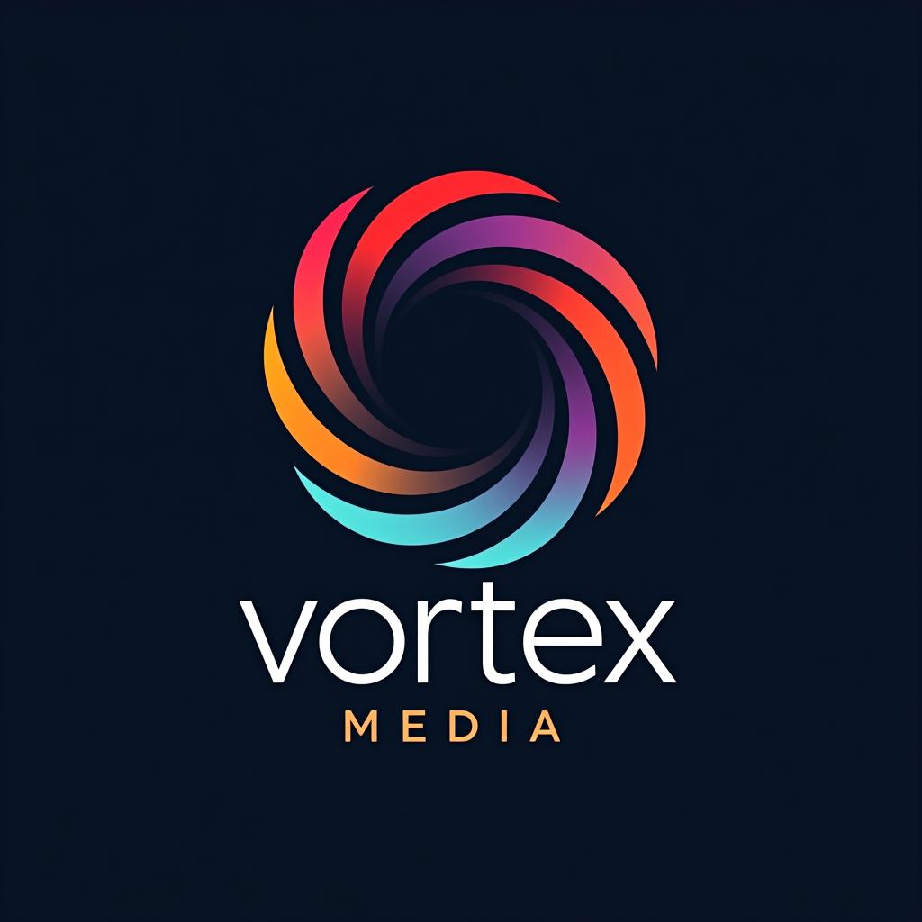  design a logo, design an abstract logo for ‘vortex media’ featuring a vortex shape, symbolizing dynamic energy and creative flow., with the text 'vortex media'.