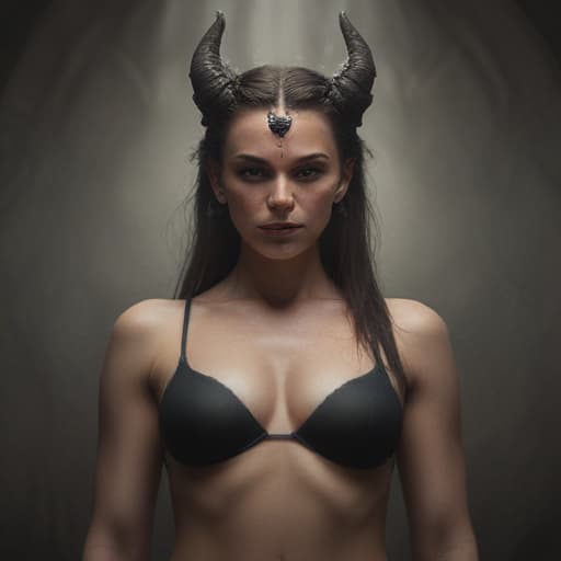 an ultra realistic photo of beautiful woman, and Demon milf with cum symmetrical balance, in-frame hyperrealistic, full body, detailed clothing, highly detailed, cinematic lighting, stunningly beautiful, intricate, sharp focus, f/1. 8, 85mm, (centered image composition), (professionally color graded), ((bright soft diffused light)), volumetric fog, trending on instagram, trending on tumblr, HDR 4K, 8K