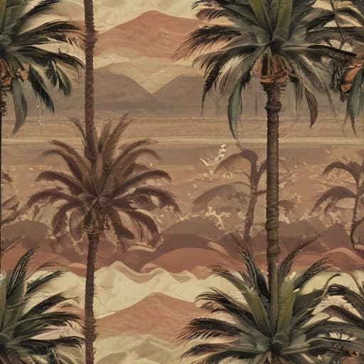 Pattern palmeras in Steampunk style with Montañas background