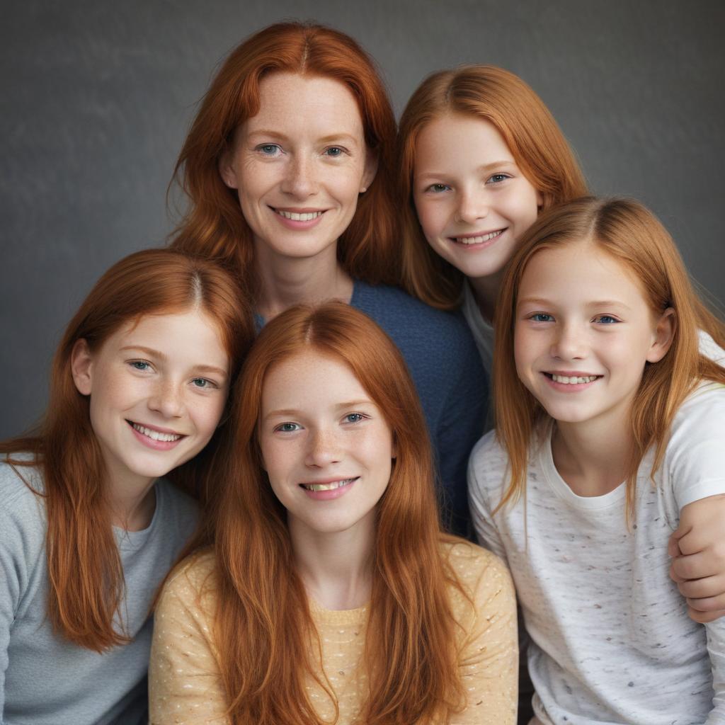 middle aged ginger woman with one 13 year old daughter and one 8 year old daughter