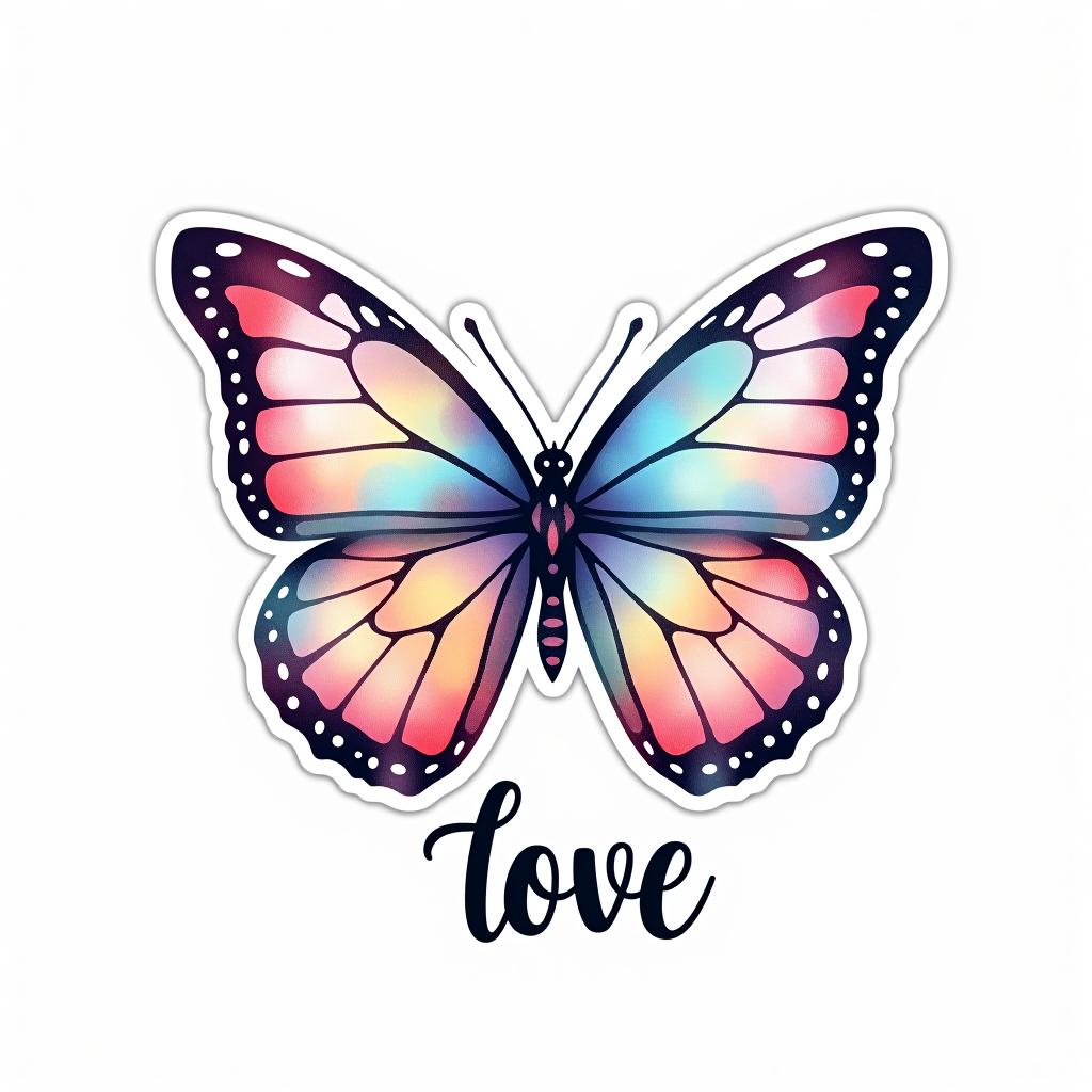  design a logo. custom sticker design on an isolated white background decorated by watercolor butterfly, with the text ‘love’