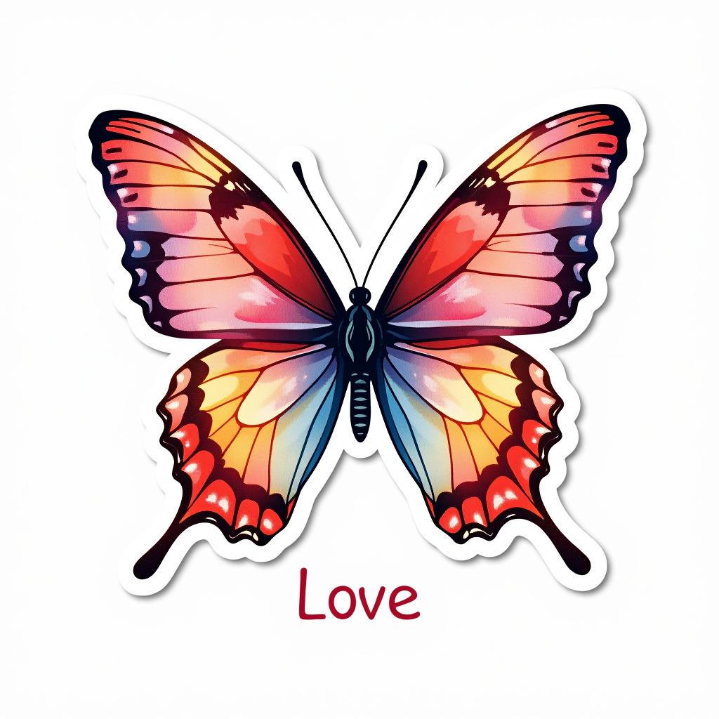  logo, custom sticker design on an isolated white background decorated by watercolor butterfly, with the text ‘love’