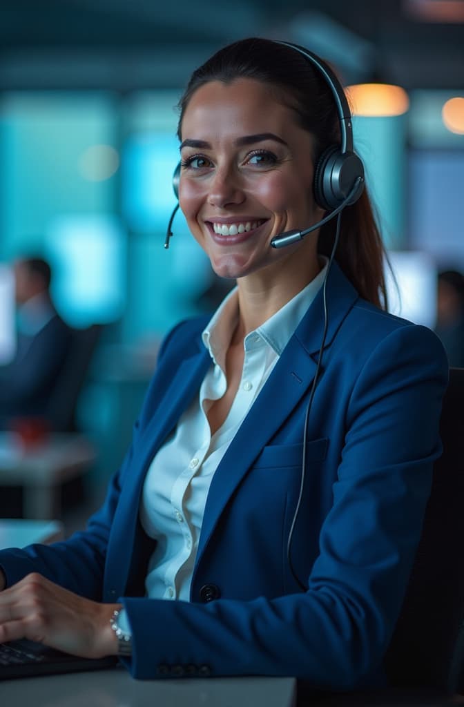  quiero una imagen de un agente de call center con polera azul con el logo de "tigo" hyperrealistic, full body, detailed clothing, highly detailed, cinematic lighting, stunningly beautiful, intricate, sharp focus, f/1. 8, 85mm, (centered image composition), (professionally color graded), ((bright soft diffused light)), volumetric fog, trending on instagram, trending on tumblr, HDR 4K, 8K