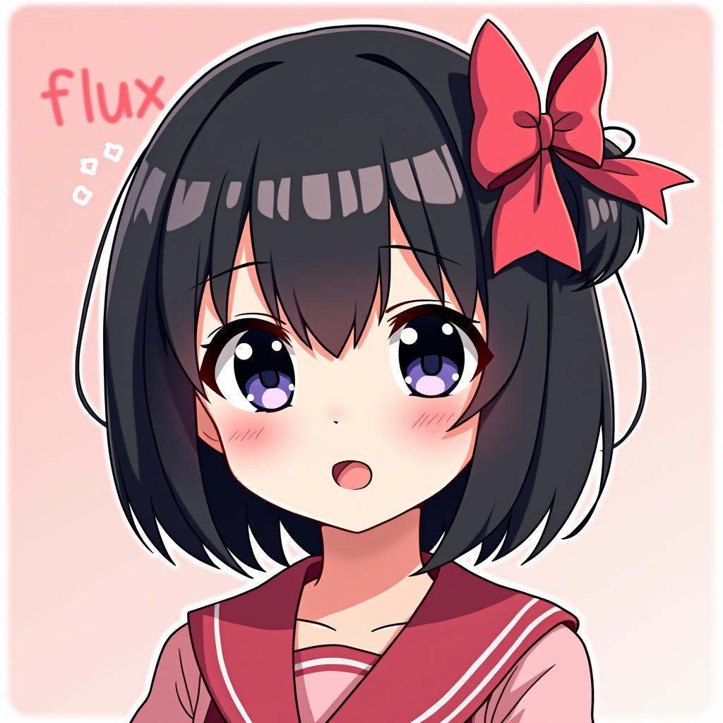  anime, anime sytle, anime image, cartoon, real cartoon, real anime, logo of text "flux anime", girl