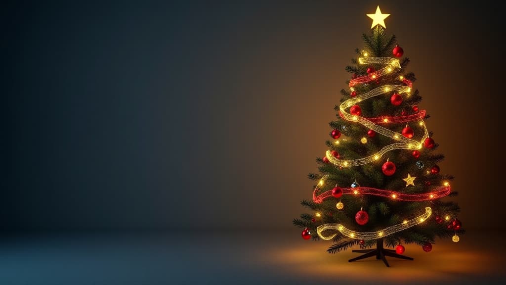  christmas tree with decorations. copy space