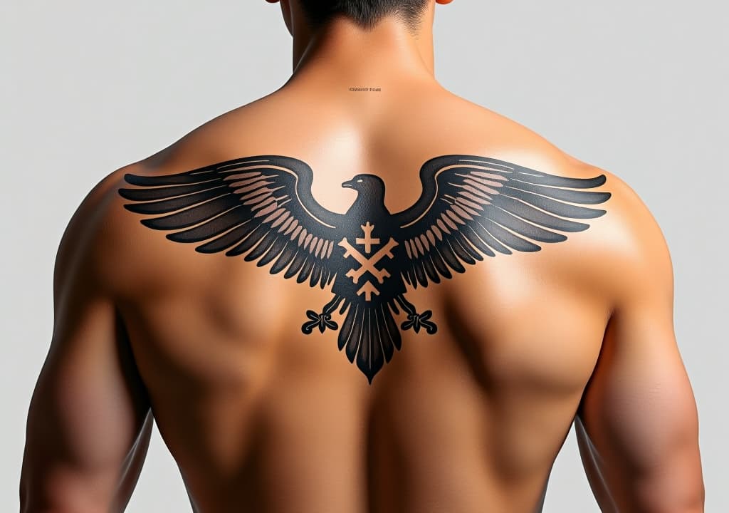  caucasian man's back mockup for tattoo placement, white background