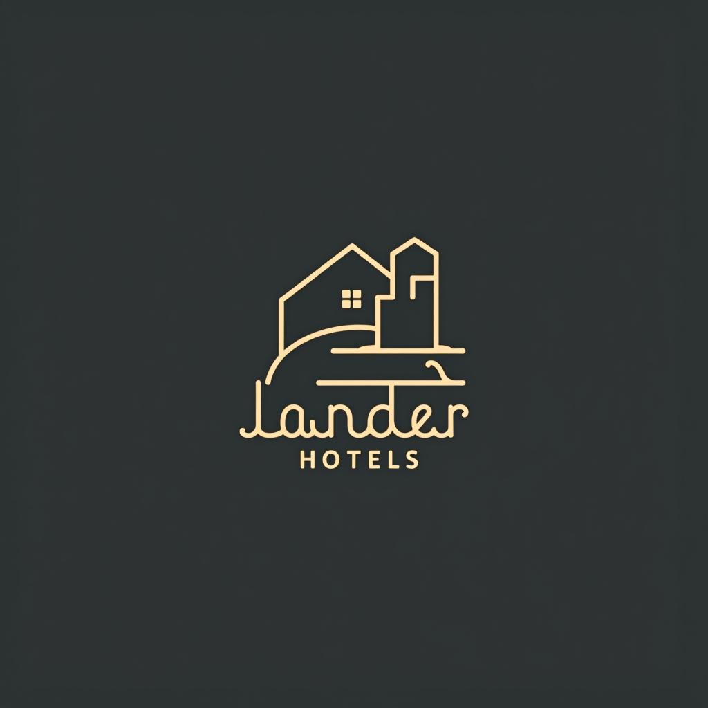  design a logo, minimal line logo in the theme of real estate, with the text 'lander hotels'.