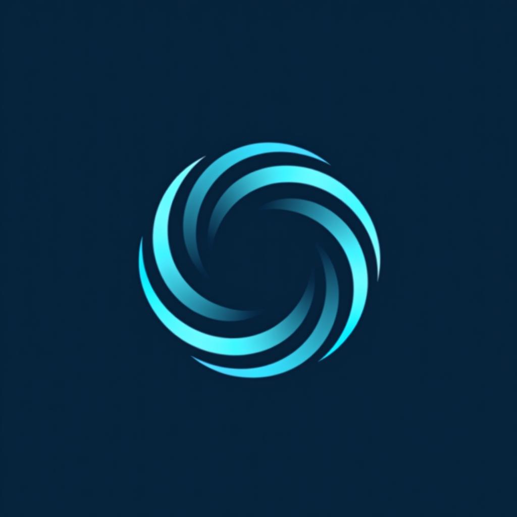  logo, a company logo with a circular vortex logo, clean beautiful design, simple, beautiful aesthetic, duotone blue and teal on white background, sharp, clean lines, hurricane