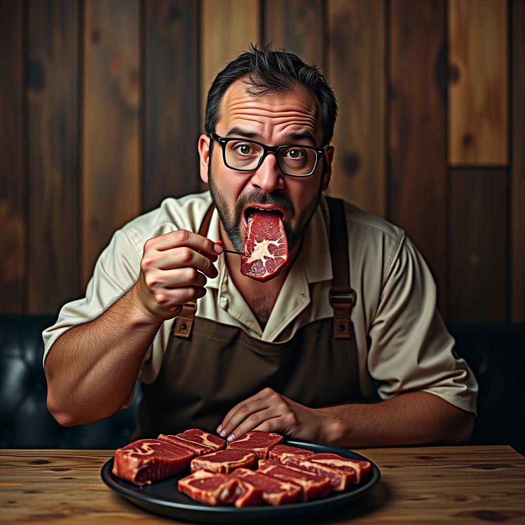  make an image of people eating meat