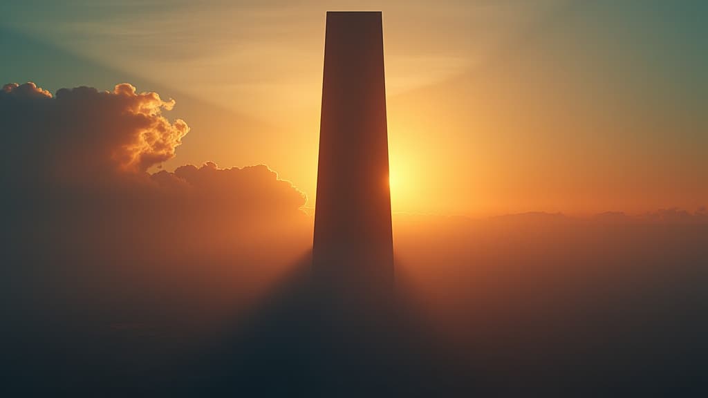  a serene artistic depiction of the tower of babel, reflecting both awe and arrogance, with the sun setting behind it and clouds gathering. hyperrealistic, full body, detailed clothing, highly detailed, cinematic lighting, stunningly beautiful, intricate, sharp focus, f/1. 8, 85mm, (centered image composition), (professionally color graded), ((bright soft diffused light)), volumetric fog, trending on instagram, trending on tumblr, HDR 4K, 8K