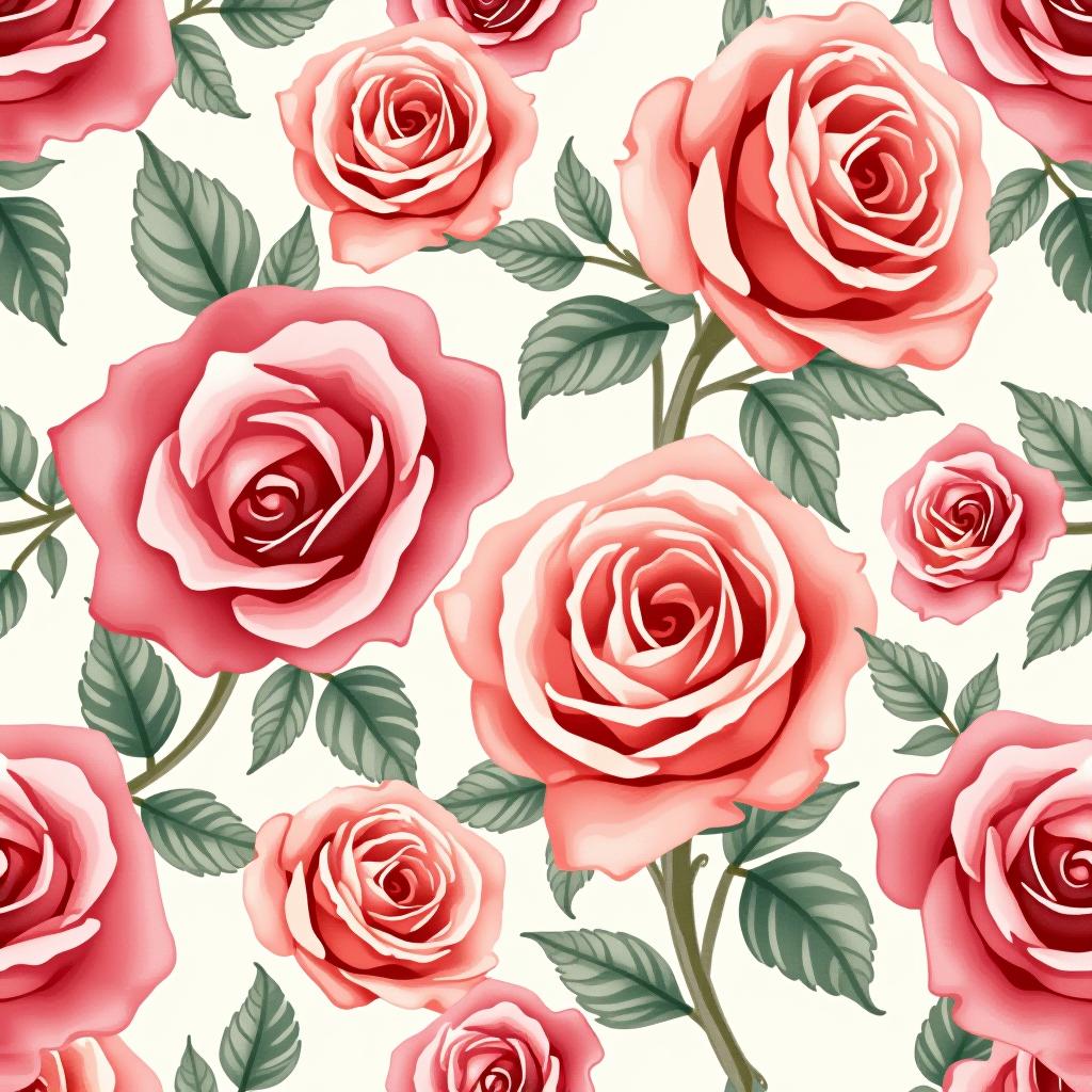  create a seamless digital design featuring a pattern of large, beautiful roses with soft, watercolor like effects. the roses should cover the entire surface, creating a bold, elegant, and continuous look. the overall style should be light and airy, with delicate leaves and petals to enhance the natural, floral theme. the design should be seamless to ensure it can be used in repeating patterns or wraps.