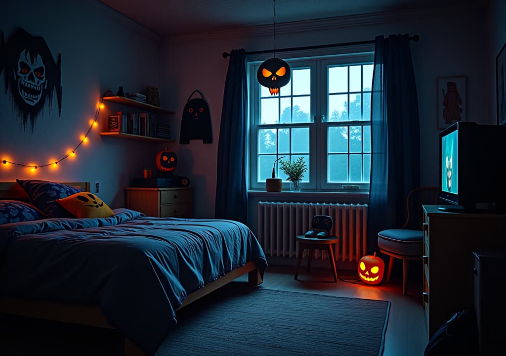  spooky kids room with playstation 2 in the background and evening window