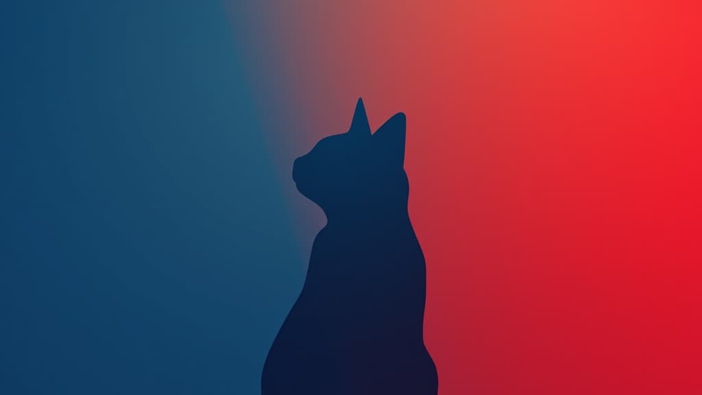  design a logo, minimalistic logo of a cat, blue and red background