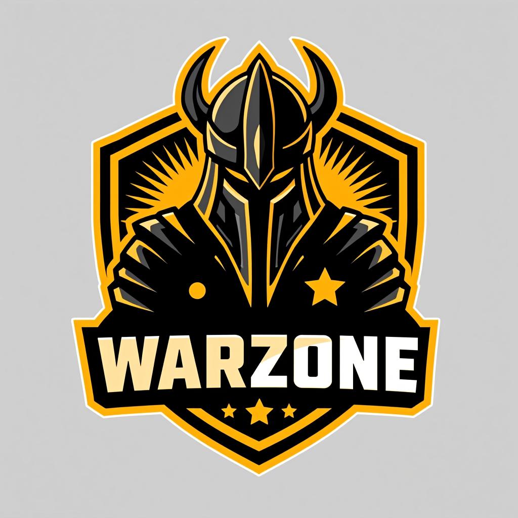  design a logo, esports logo, warrior theme, with text ‘warzone’, black and yellow color