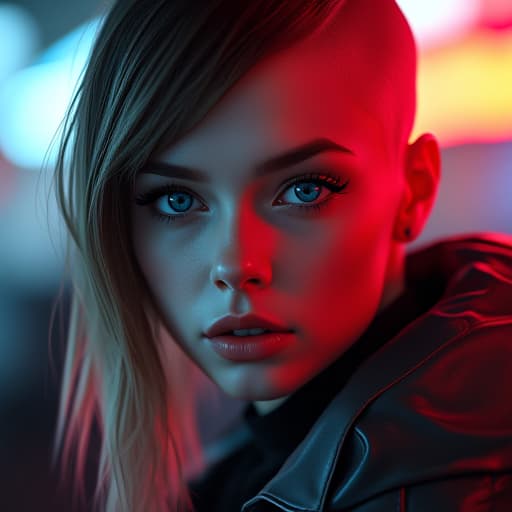  ultra realistic close up portrait ((beautiful pale cyberpunk female with heavy black eyeliner)), blue eyes, shaved side haircut, hyper detail, cinematic lighting, magic neon, dark red city, canon eos r3, nikon, f/1.4, iso 200, 1/160s, 8k, raw, unedited, symmetrical balance, in frame, 8k hyperrealistic, full body, detailed clothing, highly detailed, cinematic lighting, stunningly beautiful, intricate, sharp focus, f/1. 8, 85mm, (centered image composition), (professionally color graded), ((bright soft diffused light)), volumetric fog, trending on instagram, trending on tumblr, HDR 4K, 8K