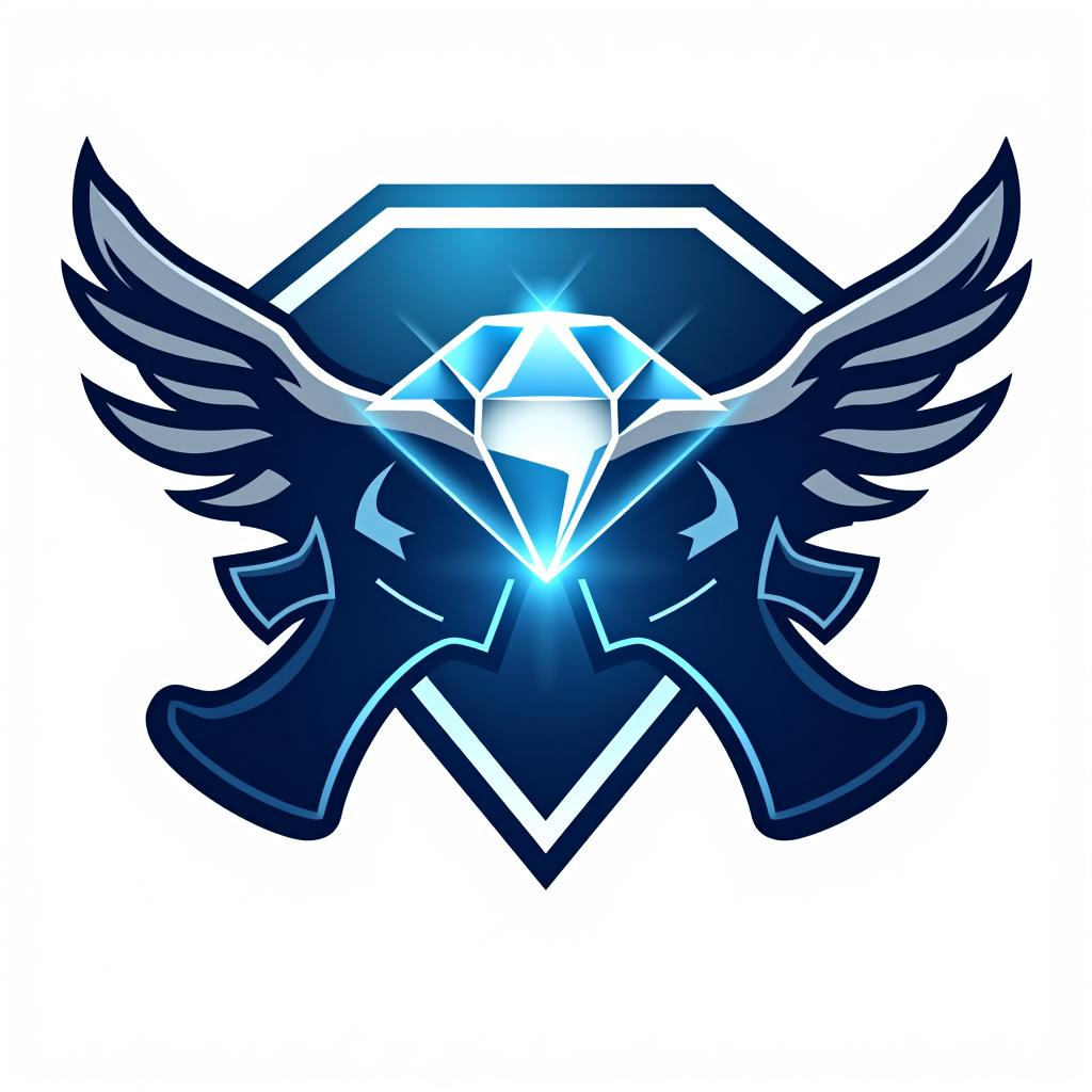  design a logo, esports logo, guns theme, white and blue color, diamond jewel