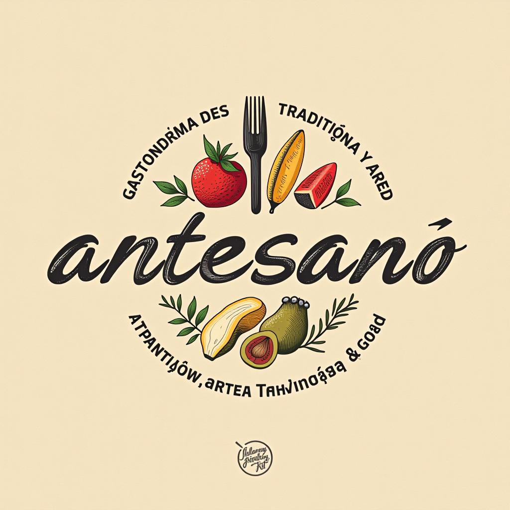  design a logo, in a pencil style. nombré de la marca “artesano” fondo con tonos claros, diseño elegante y simple con elementos de gastronomía y repostería , with the text 'gastronomía, arte, tradición y legado'.