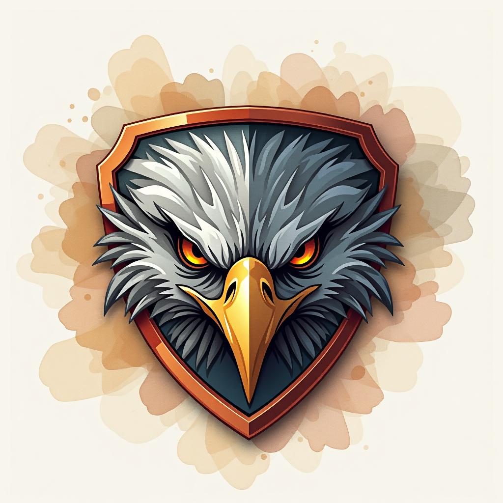  design a logo, in a watercolor style. create an emblem logo using an eagle’s eye and a shield, emphasizing the company’s focus on vigilance and protection.