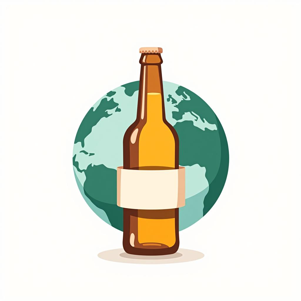  create an simple minimalistic icon on a white background where a beer bottle stands in front of a globe, with the earth designed as a label wrapped around the bottle. the label should feature the continents clearly, with the bottle and earth blending smoothly. the style should be simple and visually appealing, ideal for a beer e commerce logo., (4k, best quality, masterpiece:1.2), ultrahigh res, highly detailed, sharp focus, (perfect image composition)