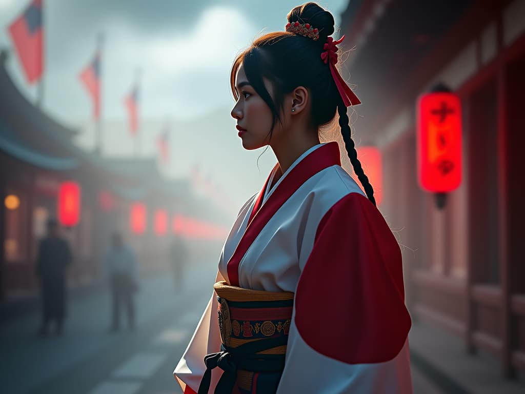  japan flag hyperrealistic, full body, detailed clothing, highly detailed, cinematic lighting, stunningly beautiful, intricate, sharp focus, f/1. 8, 85mm, (centered image composition), (professionally color graded), ((bright soft diffused light)), volumetric fog, trending on instagram, trending on tumblr, HDR 4K, 8K