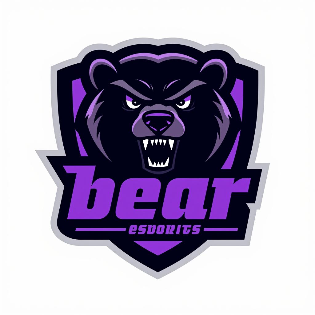  design a logo, esports logo, angry bear, black and purple color, with the text 'bear esports '.