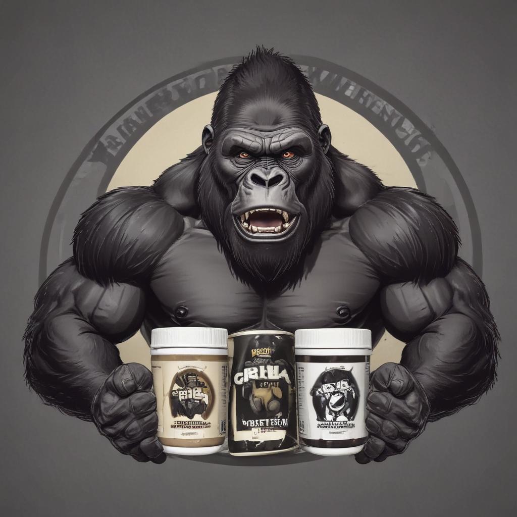 make a cartoon gorilla logo for a protein powder brand