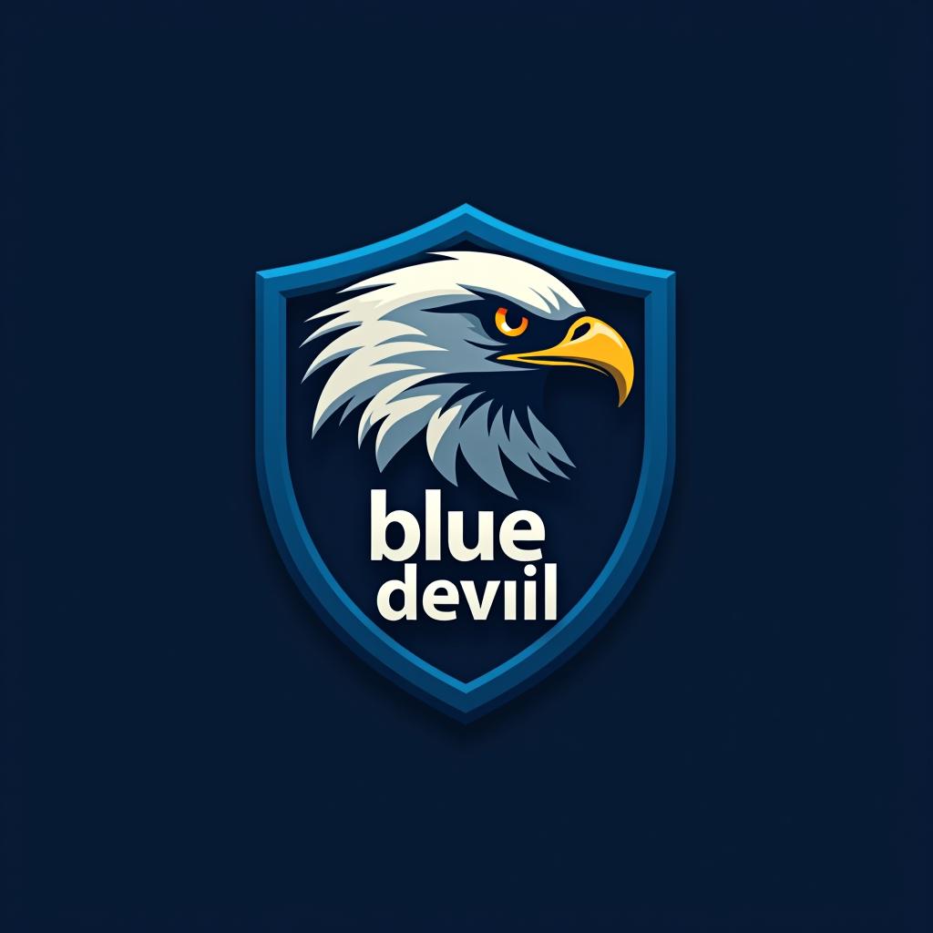  design a logo, create an emblem logo using an eagle’s eye and a shield, emphasizing the company’s focus on vigilance and protection., with the text 'blue devil '.