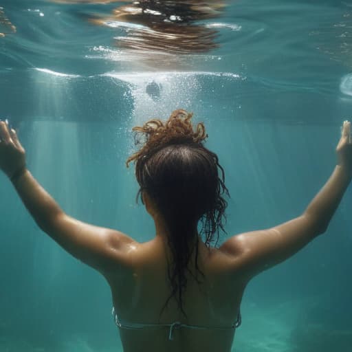 Rihanna with giant booty drowning underwater in full growth. she actively wave her arms