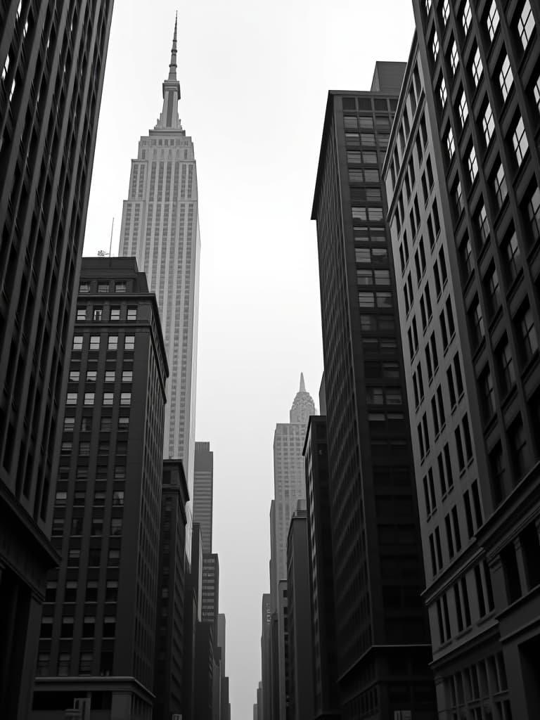  modern buildings in new york city in 2050 in black and white