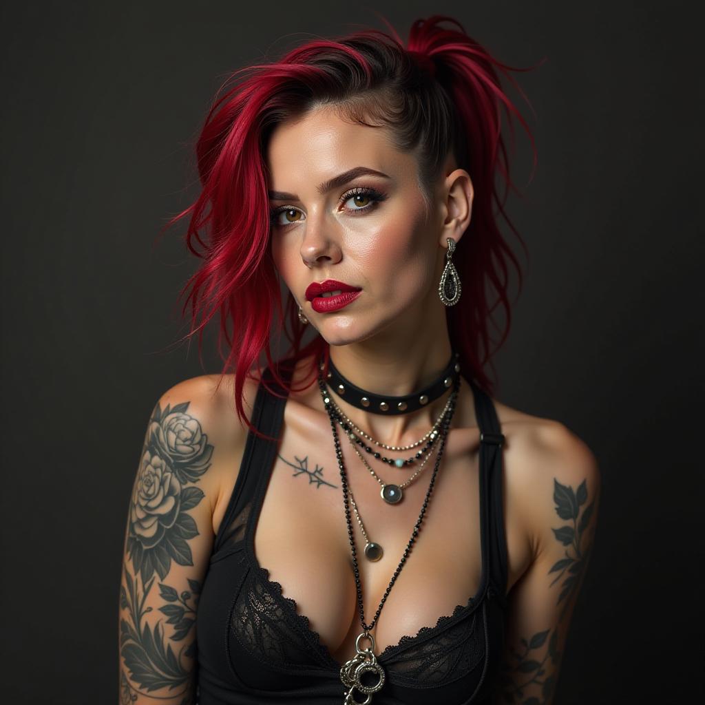  hard rock woman with tattoos and piercings