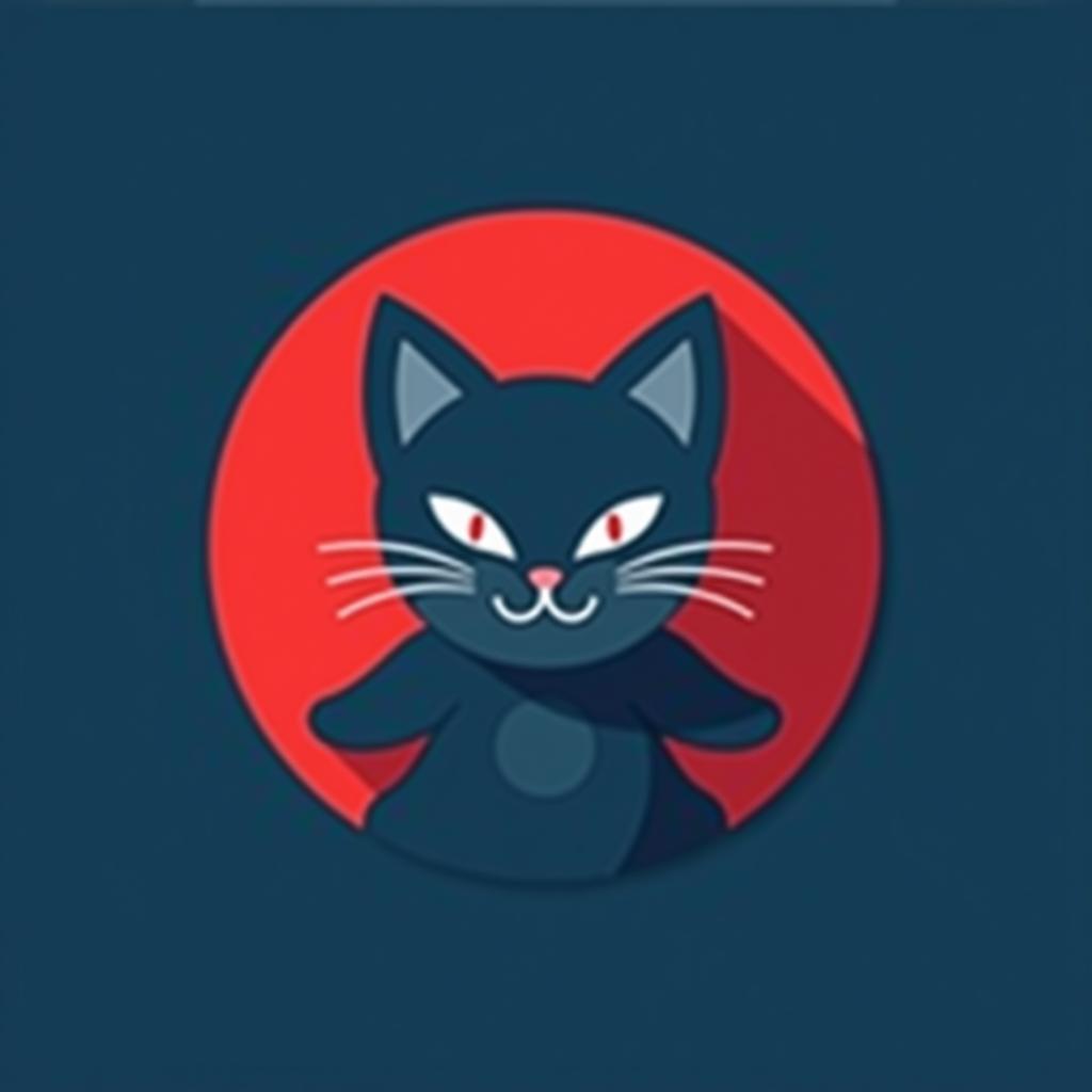  design a logo, minimalistic logo of a cat, blue and red background