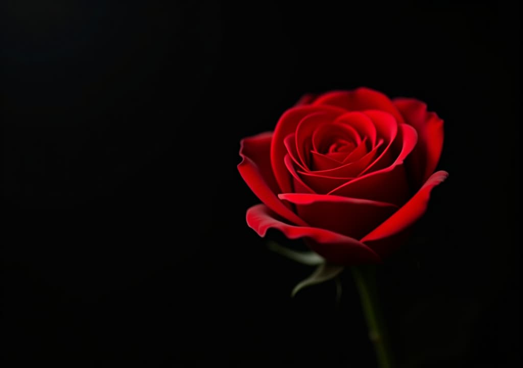  red rose contrasted against dark black background, floral, flower, romantic, petals, beauty, nature, elegant, vibrant, contrast