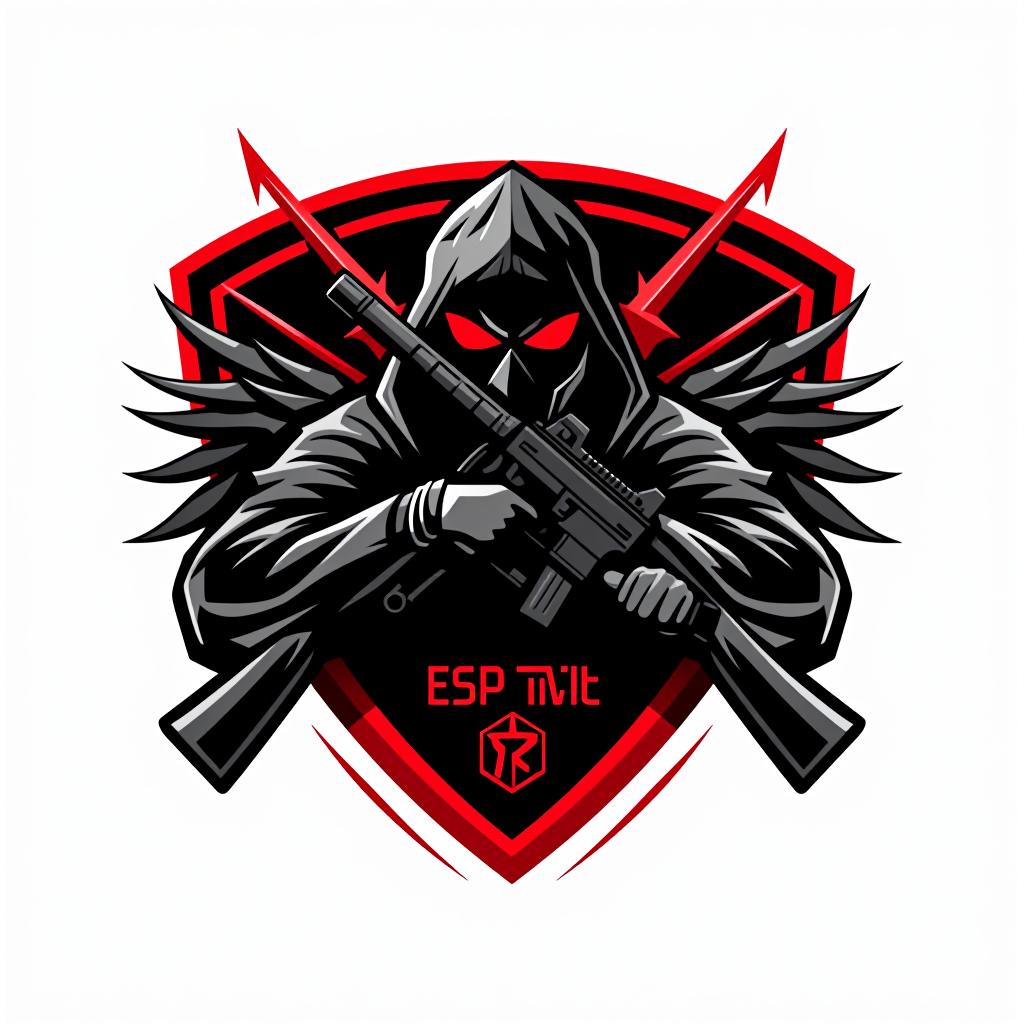  logo, esports logo, guns theme, black and red color