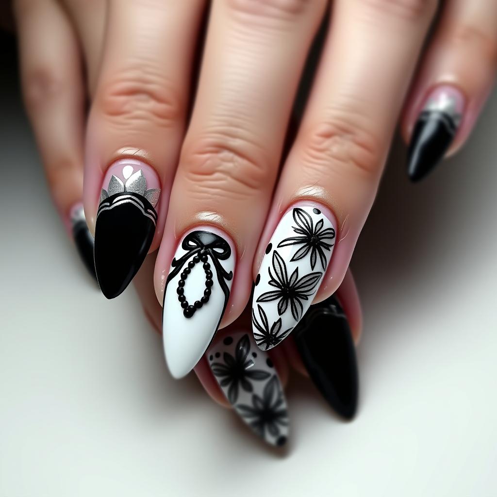  nails by shani , (logo:1.15), black and white, hq, hightly detailed, 4k