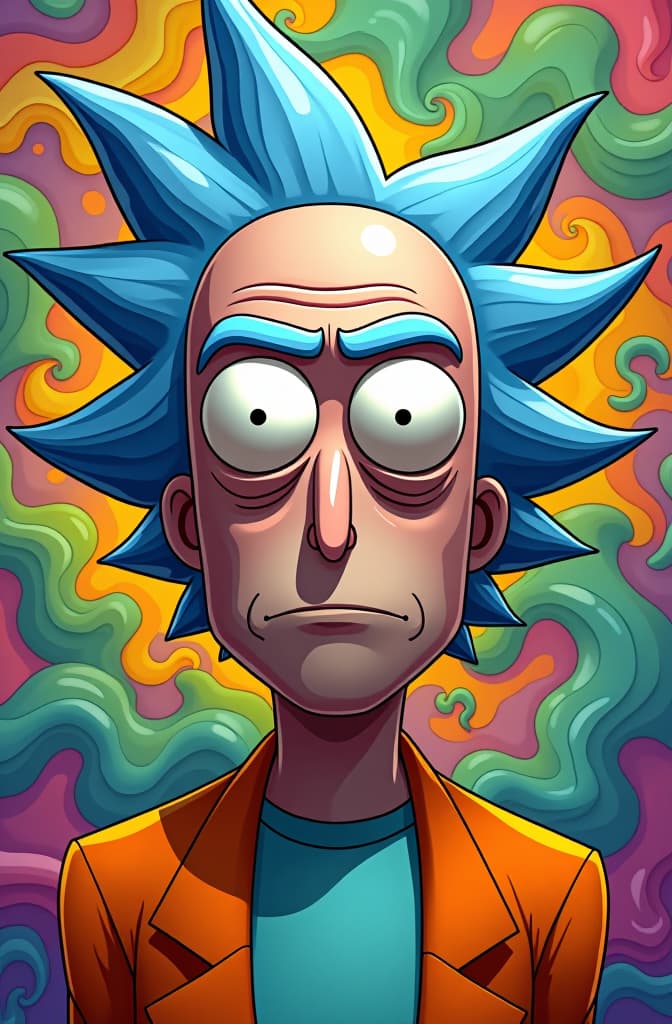  rick and morty, multicolored hair, colorful background, realistic shaded perfect face, fine details by realistic shaded lighting poster by ilya kuvshinov katsuhiro otomo, magali villeneuve, artgerm, jeremy lipkin and michael garmash and rob rey hyperrealistic, full body, detailed clothing, highly detailed, cinematic lighting, stunningly beautiful, intricate, sharp focus, f/1. 8, 85mm, (centered image composition), (professionally color graded), ((bright soft diffused light)), volumetric fog, trending on instagram, trending on tumblr, HDR 4K, 8K