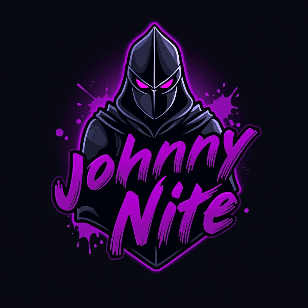  design a logo, in a realism style. knight black and purple graffiti, with the text 'johnny nite '.