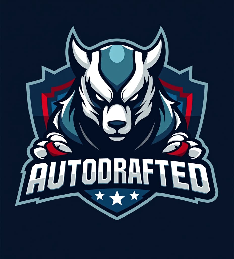  vector illustration logo for a fantasy footbal team named "autodrafted", high quality, high details, hd, perfect composition, 4k epic detailed, highly detailed, sharp focus, high resolution