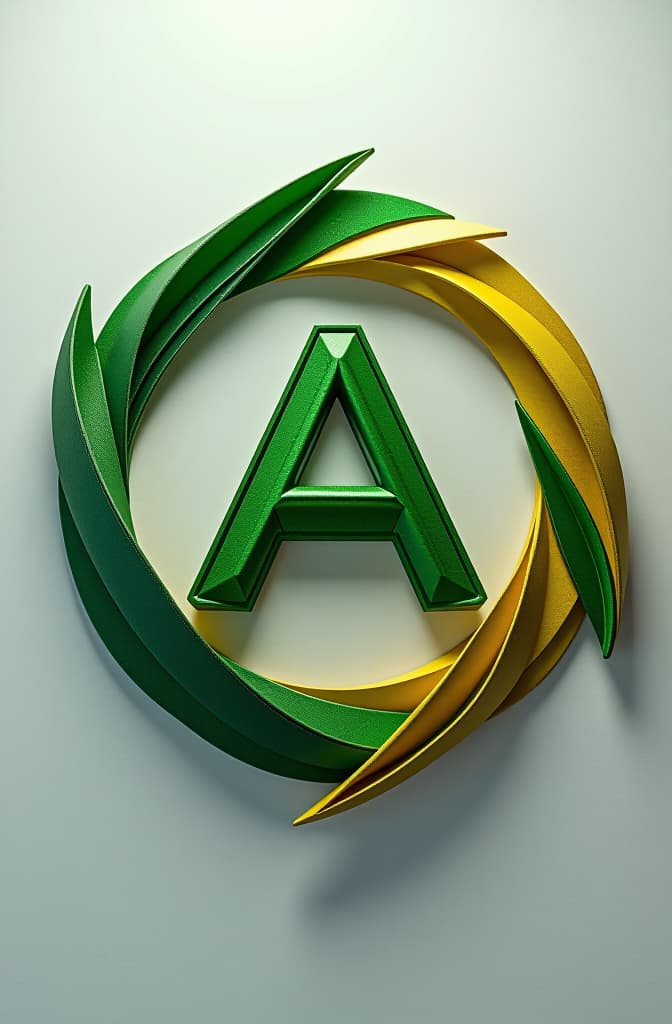  generar logo con la letra a. dicha letra "a" debe estar dentro de un circulo. el circulo debe estar hecho en su cicunferencia por cuatro flechas que se entrelazan entre si, tanto la letra como las flechas en colores verdes y amarillas un mix de repuestos sin marca especifica de tractores. debe verse difuminado en segundo plano. en la parte de abajo de la imagen, con letras mas chicas la leyenda en español "alternativos que dan premios" la palabras deben ser exactamente como lo descripto entre comillas y tambien en color verde y amarillo hyperrealistic, full body, detailed clothing, highly detailed, cinematic lighting, stunningly beautiful, intricate, sharp focus, f/1. 8, 85mm, (centered image composition), (professionally color graded), ((bright soft diffused light)), volumetric fog, trending on instagram, trending on tumblr, HDR 4K, 8K