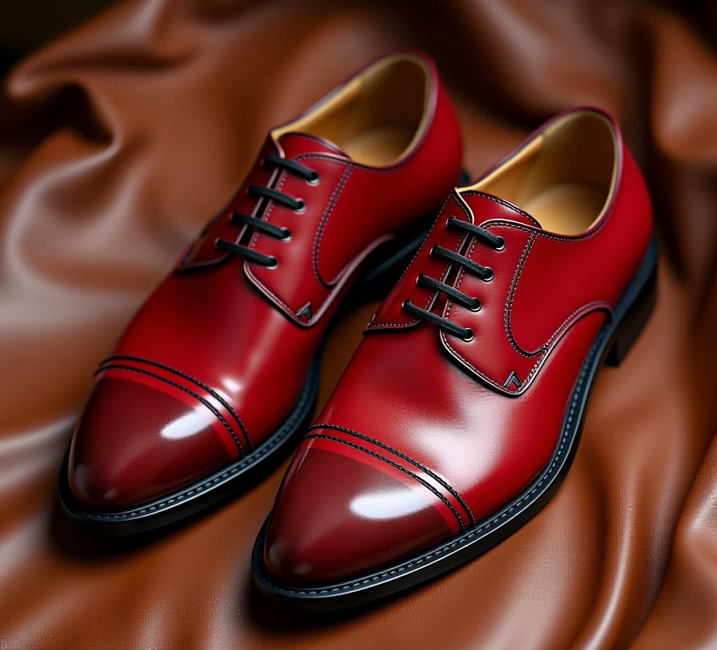  pair of red leather mens shoes on calfskin.