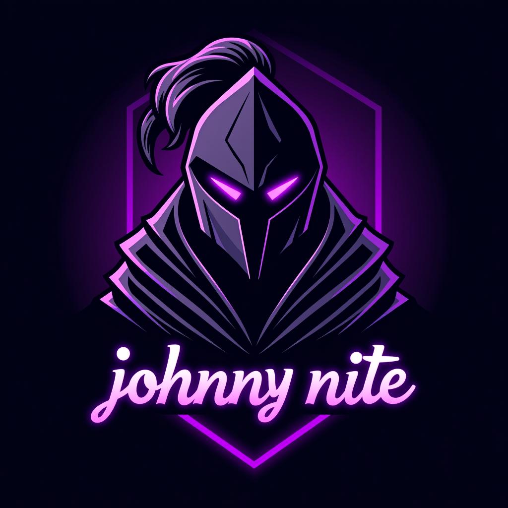  design a logo, in a origami style. knight gaming graffiti purple and black, with the text 'johnny nite'.