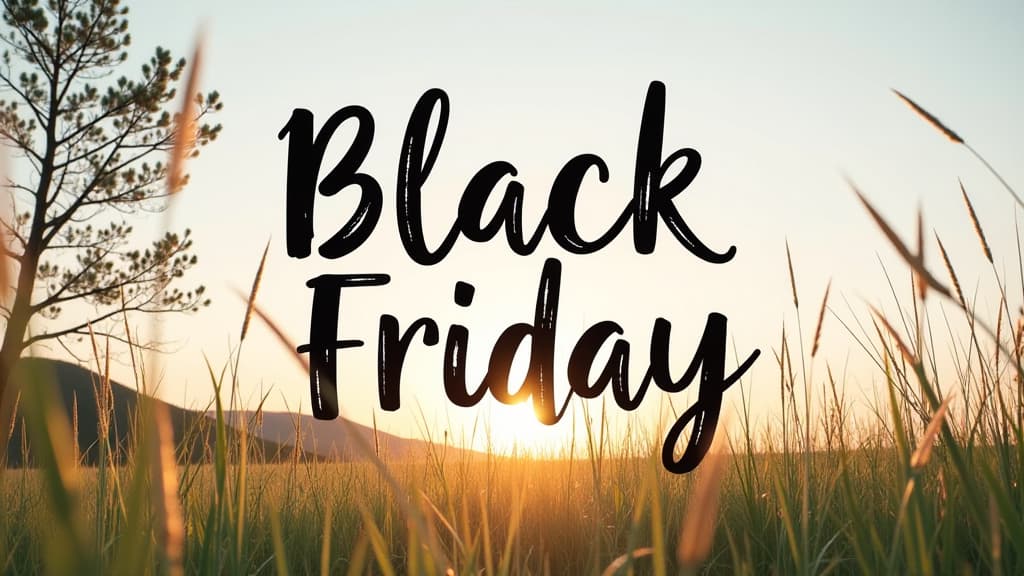  big black handwriting thin letters “black friday” over summer landscape background ar 16:9 {prompt}, maximum details