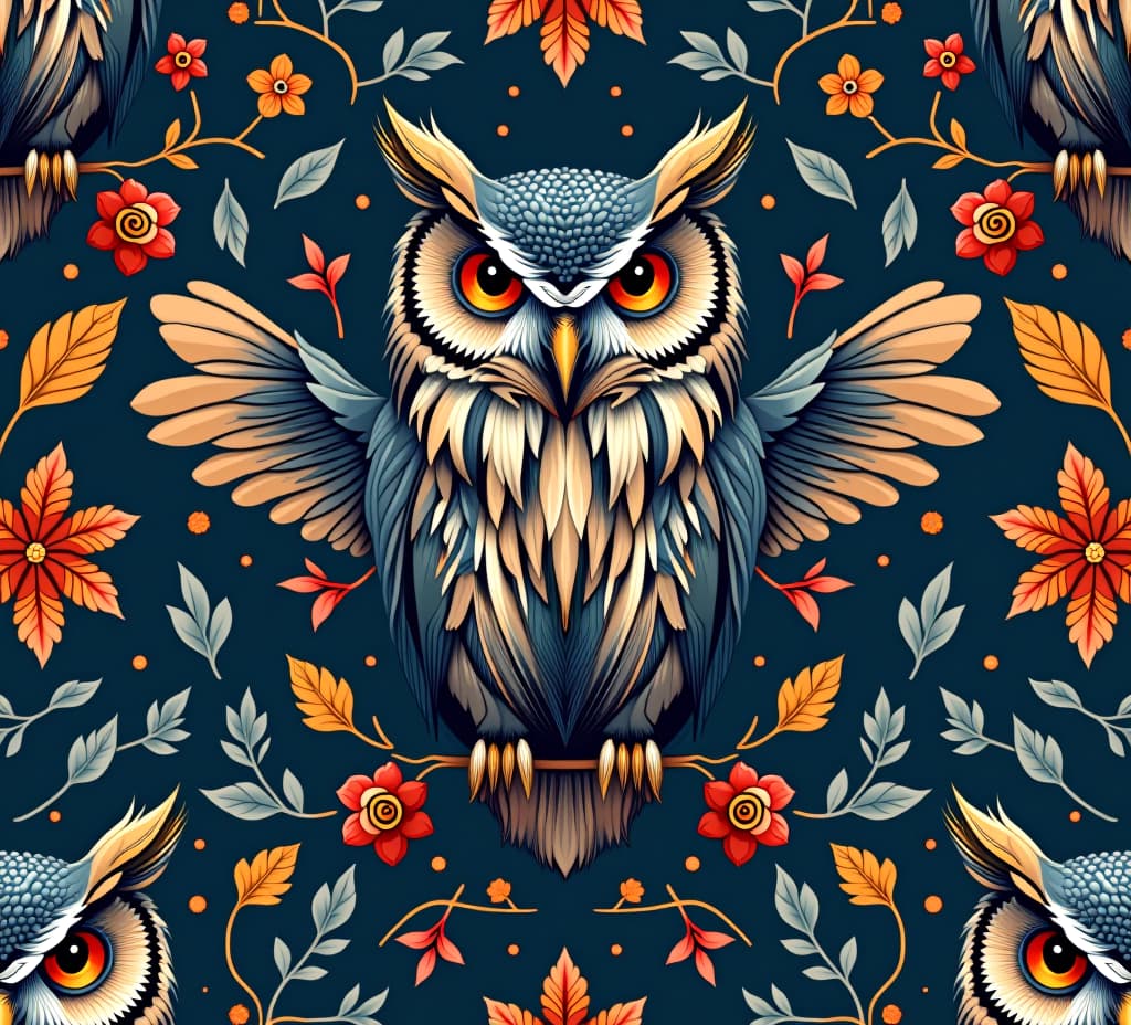  seamless pattern with owl, high quality, high details, hd, perfect composition, 4k epic detailed, highly detailed, sharp focus, high resolution