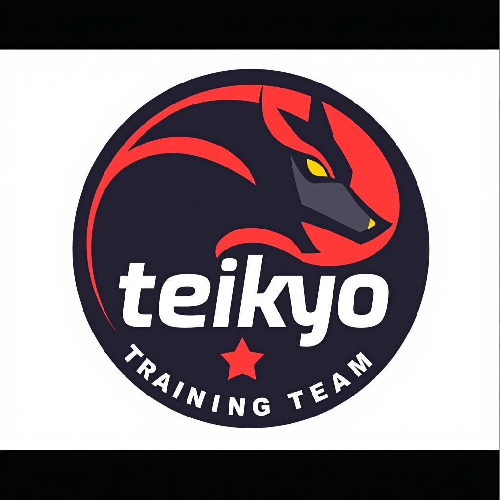  design a logo, 筋肉ムキムキ, with the text 'teikyo training team'.