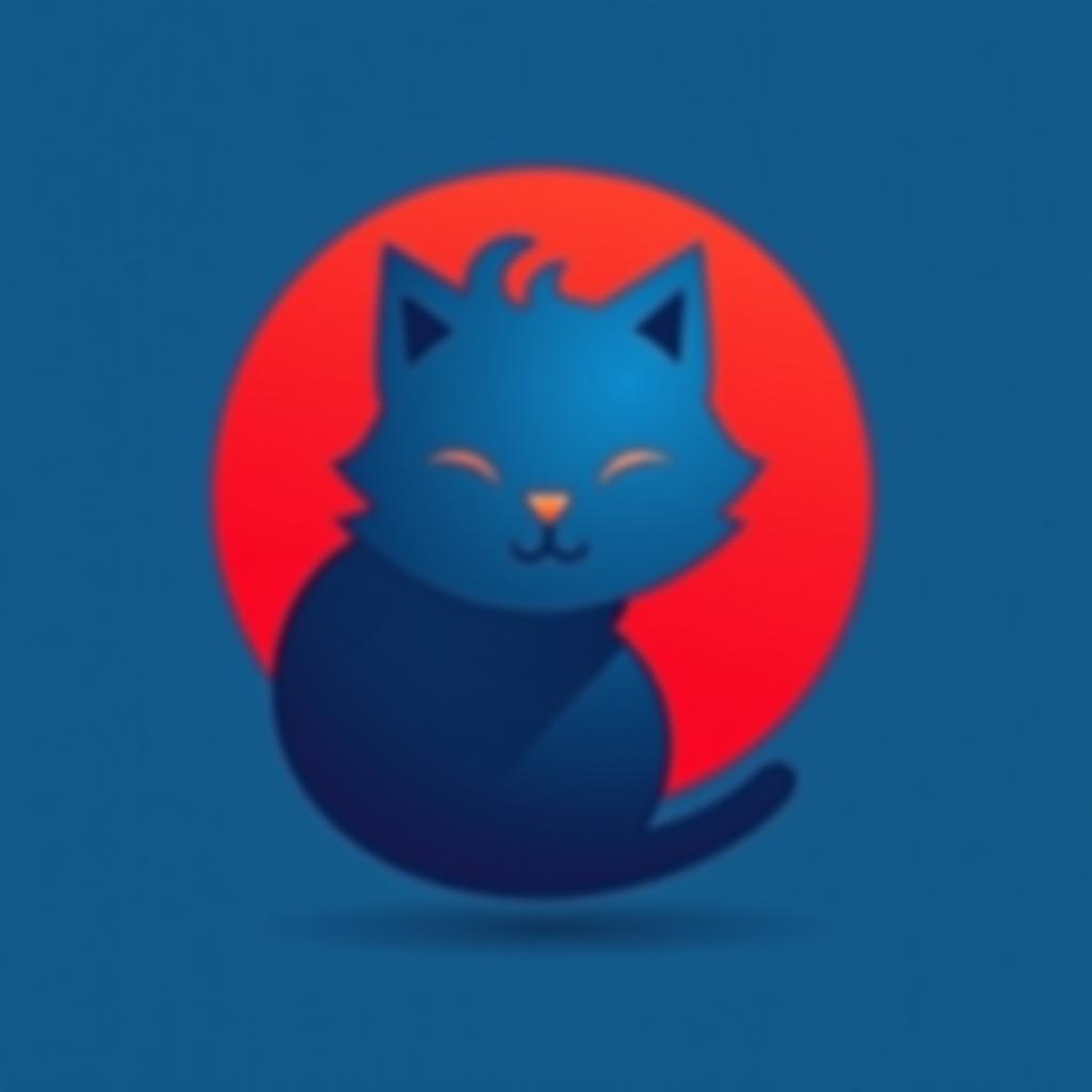  design a logo, minimalistic logo of a cat, blue and red background