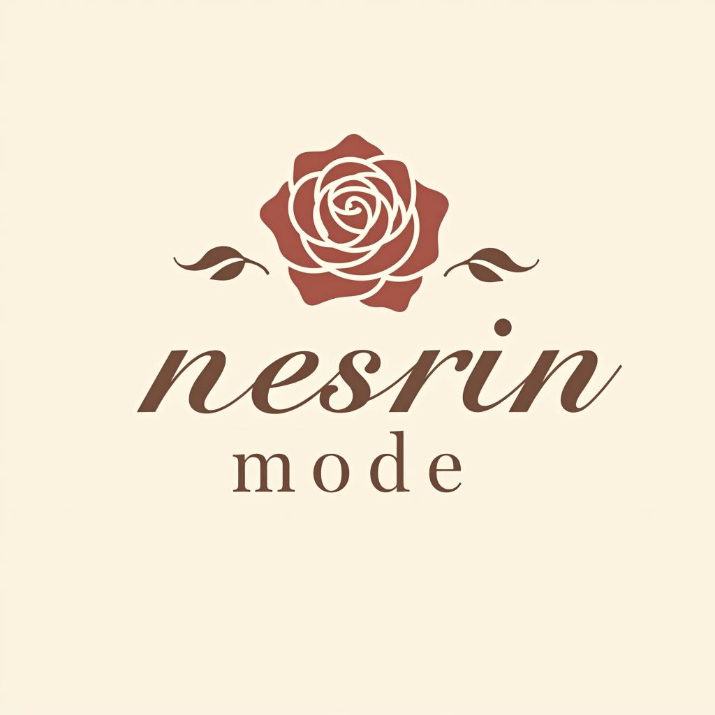  design a logo, erstelle mir ein logo für ein kleider laden elegant beige und weiss mit dem namen und eine rose an der seite , with the text 'nesrin mode '.