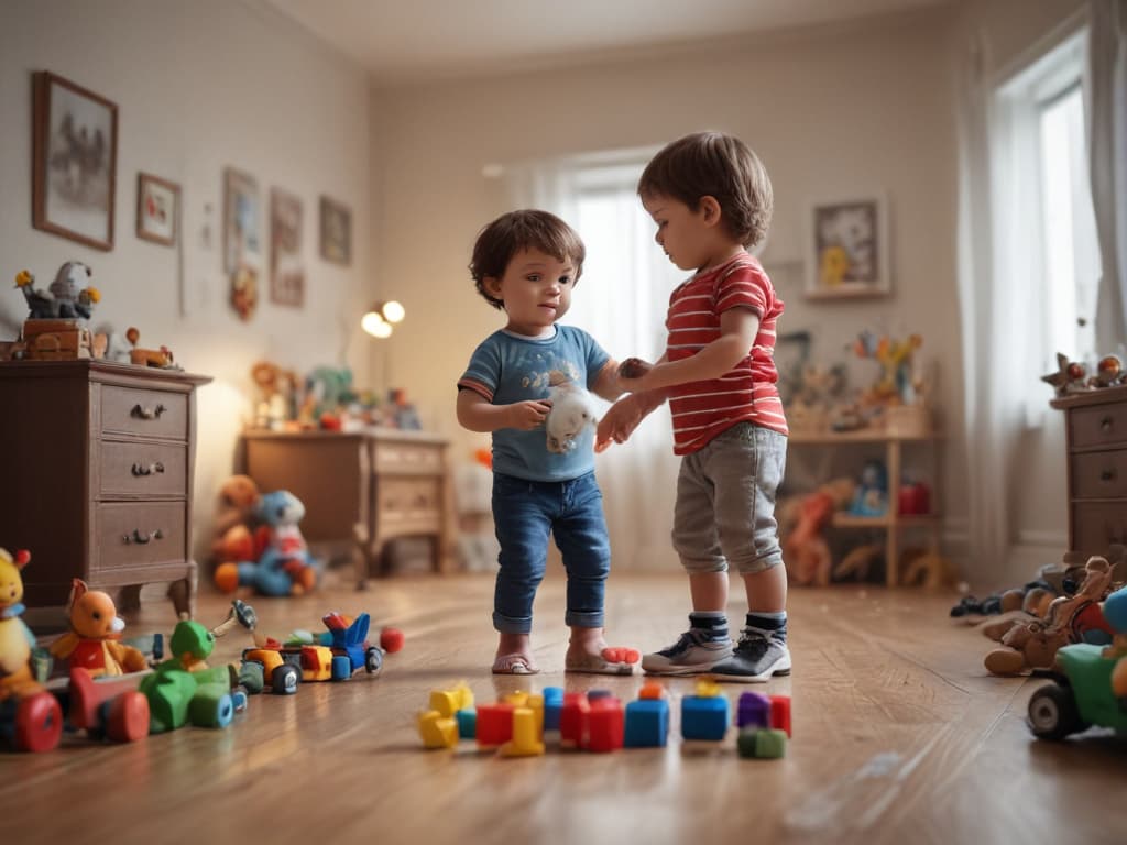 ultra realistic ((ultra realistic ((a child playing with toys in a tidy room)))) hyperrealistic, full body, detailed clothing, highly detailed, cinematic lighting, stunningly beautiful, intricate, sharp focus, f/1. 8, 85mm, (centered image composition), (professionally color graded), ((bright soft diffused light)), volumetric fog, trending on instagram, trending on tumblr, HDR 4K, 8K