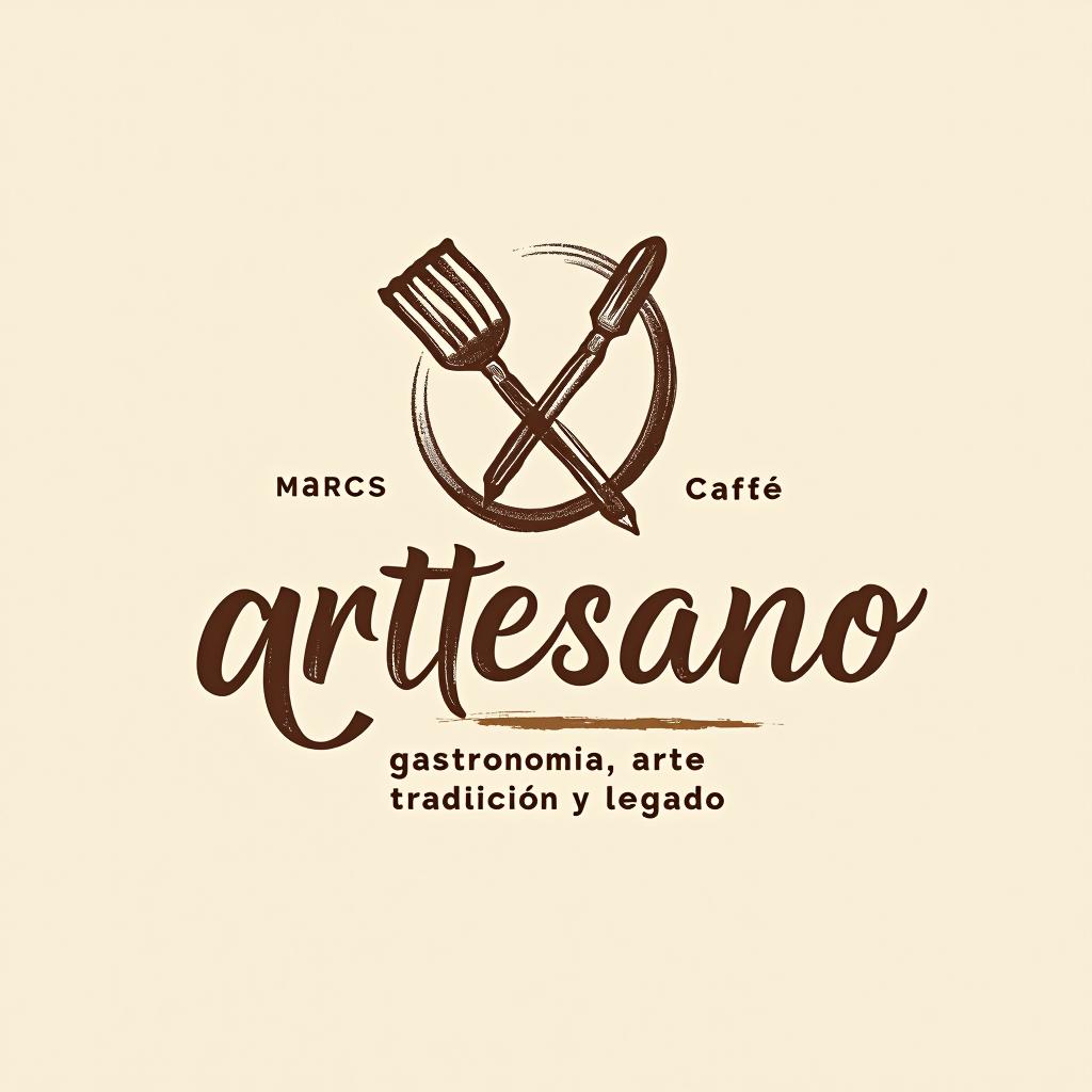  design a logo, in a pencil style. marca “artesano” colores claros tonos cafés minimalista, simple y elegante, with the text 'gastronomía, arte, tradición y legado'.