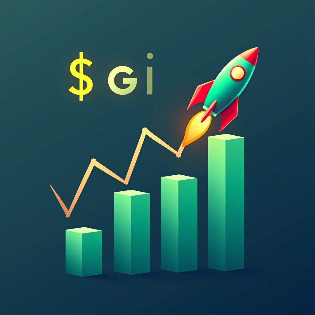  "a graph showing a strong upward trend, with a small rocket launching from a prominent green candle. in the background, the text '$stelai' is boldly displayed, emphasizing the growth and momentum."