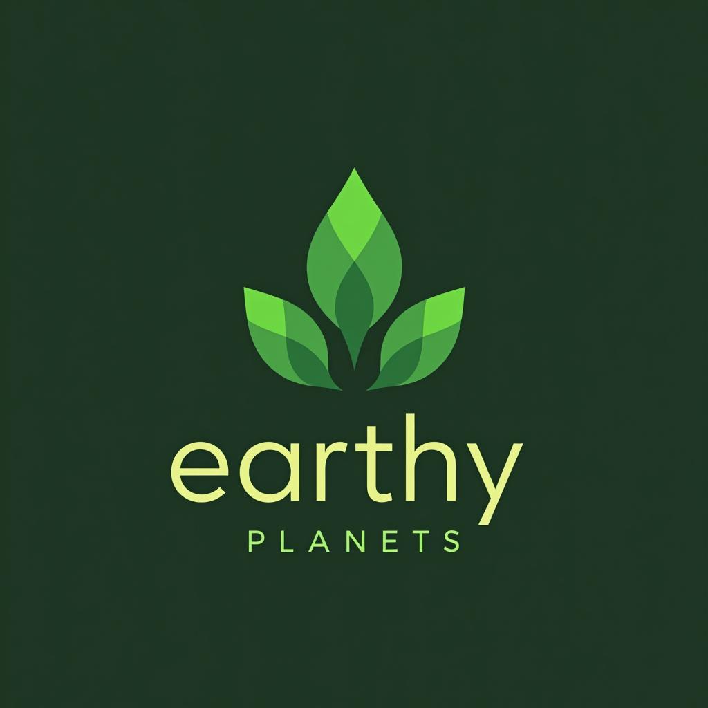  design a logo ; logo title should have the text 'earthy planets'. minimalist geometric logo of green leaf vector graphic